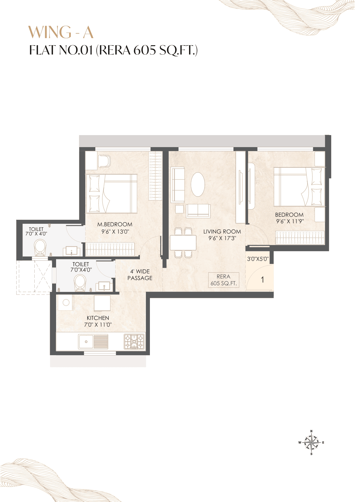 Unit plan - 605 sq.ft.
