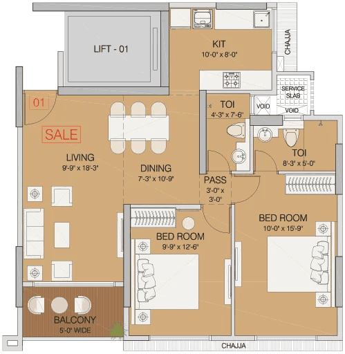 Unit plan - 785 sq.ft.