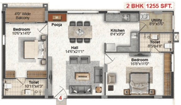 Unit plan - 980 sq.ft.
