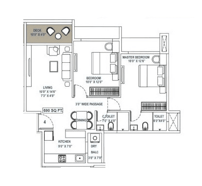 Unit plan - 690 sq.ft.