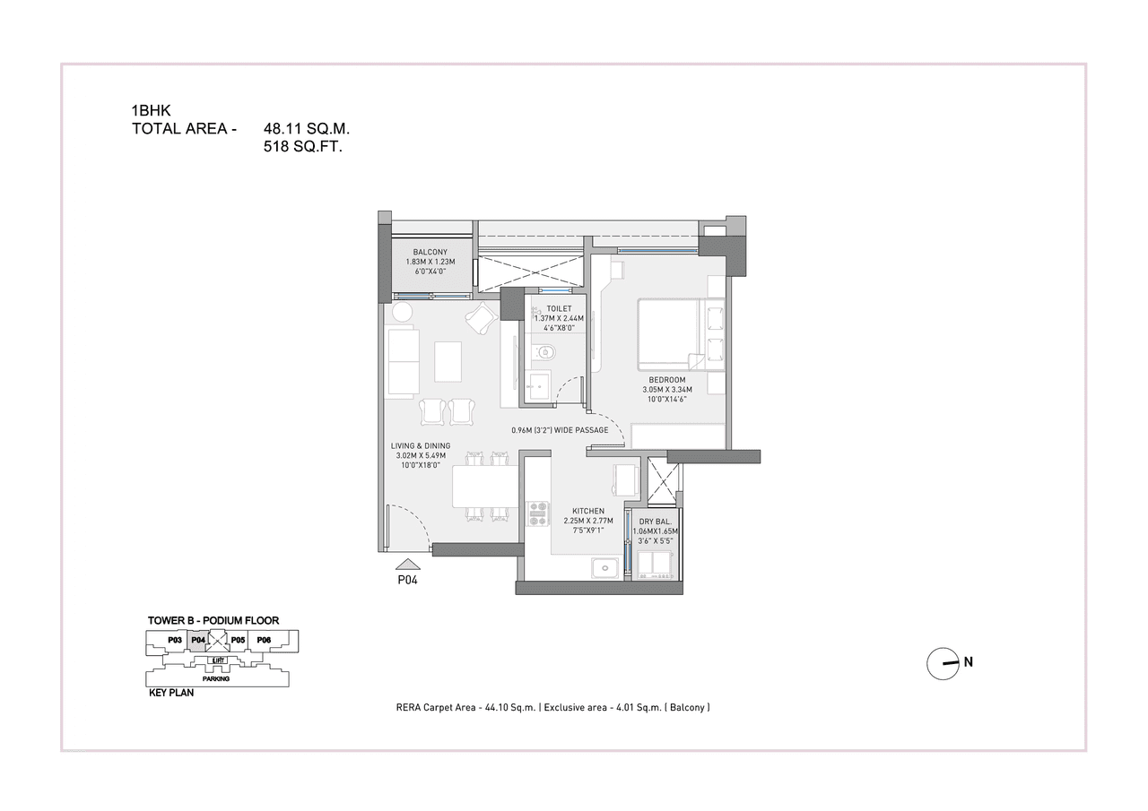 Unit plan - 517 sq.ft.