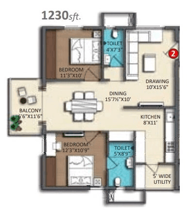 Unit plan - 982 sq.ft.