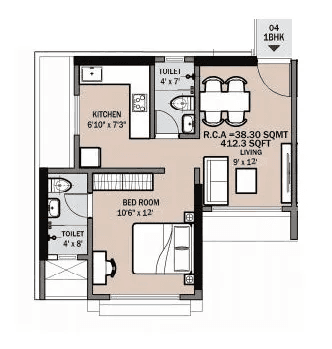 Unit plan - 412 sq.ft.