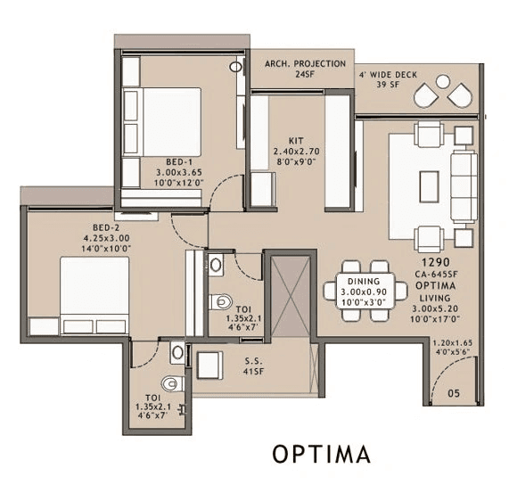 Unit plan - 748 sq.ft.