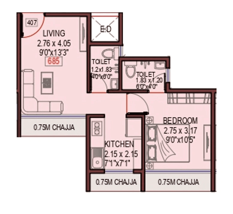 Unit plan - 445 sq.ft.