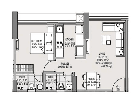 Unit plan - 463 sq.ft.