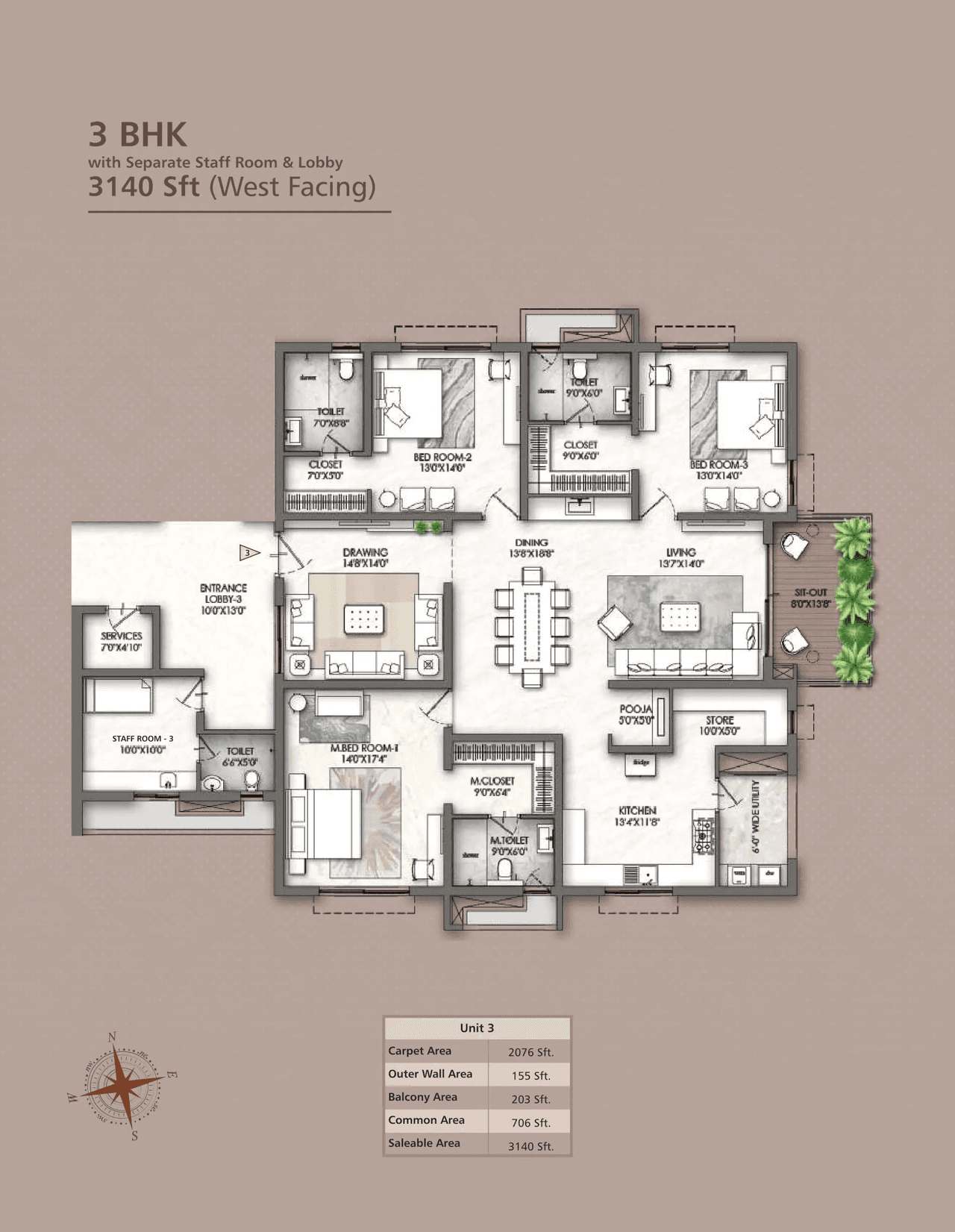 Unit plan - 2076 sq.ft.