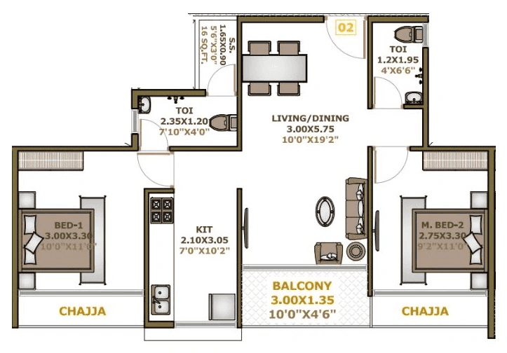 Unit plan - 600 sq.ft.