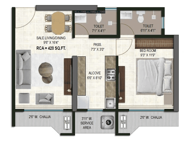 Unit plan - 420 sq.ft.