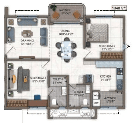 Unit plan - 1005 sq.ft.