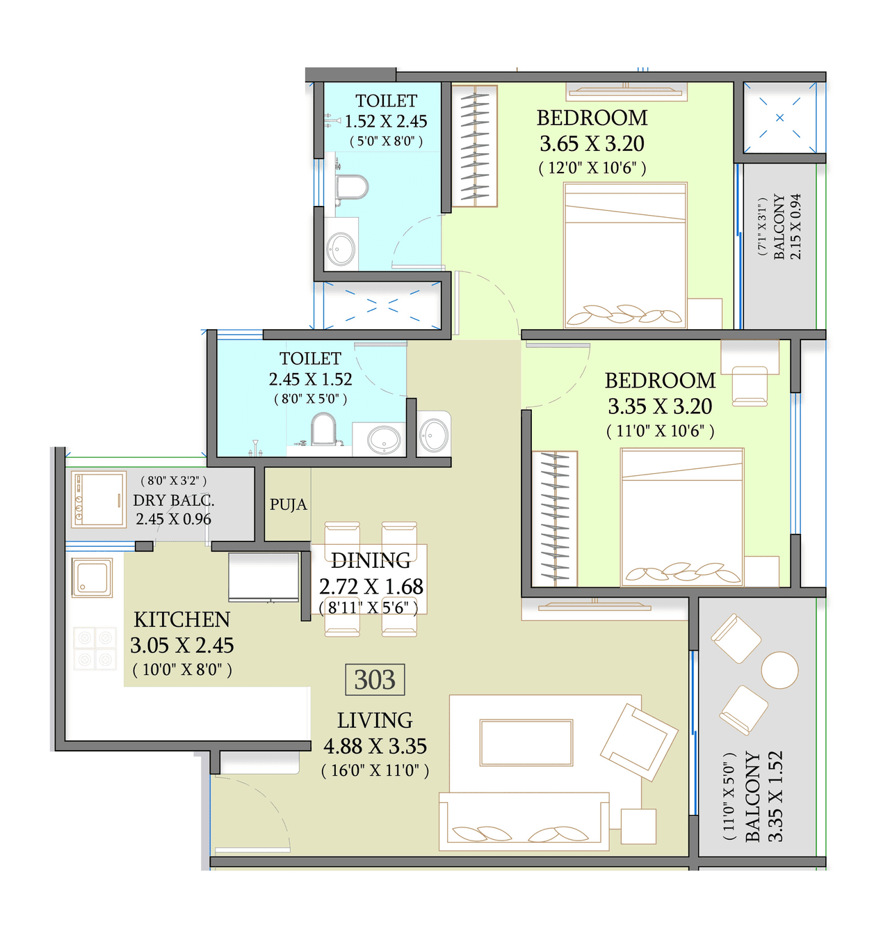 Unit plan - 820 sq.ft.