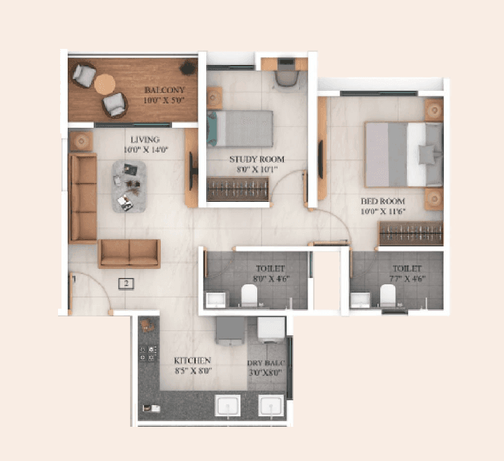 Unit plan - 609 sq.ft.