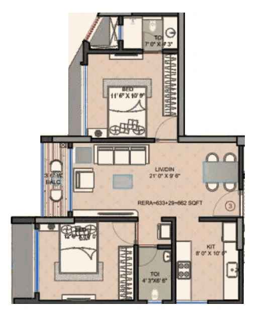 Unit plan - 662 sq.ft.