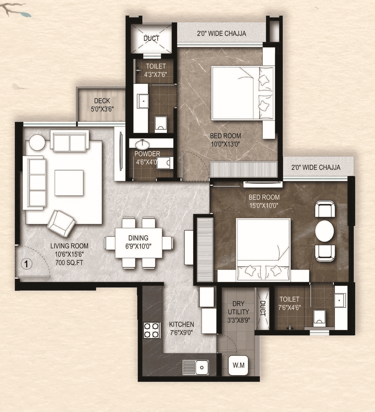 Unit plan - 727 sq.ft.