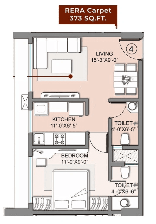 Unit plan - 373 sq.ft.