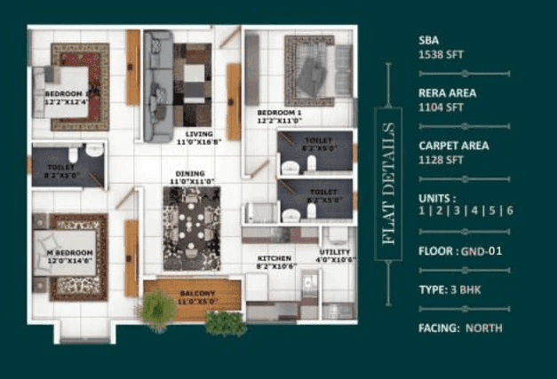Unit plan - 1128 sq.ft.