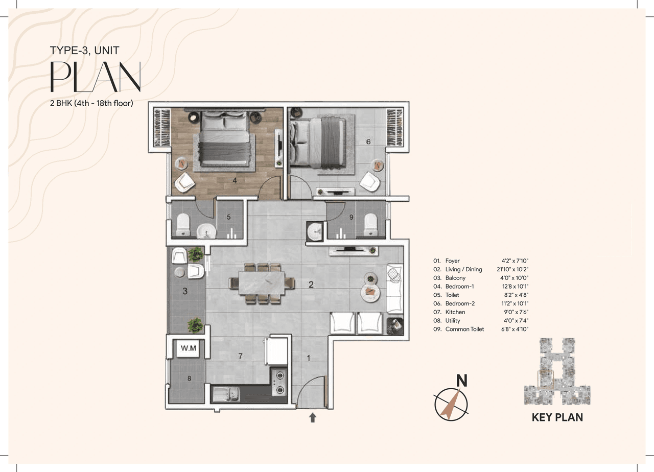 Unit plan - 729 sq.ft.