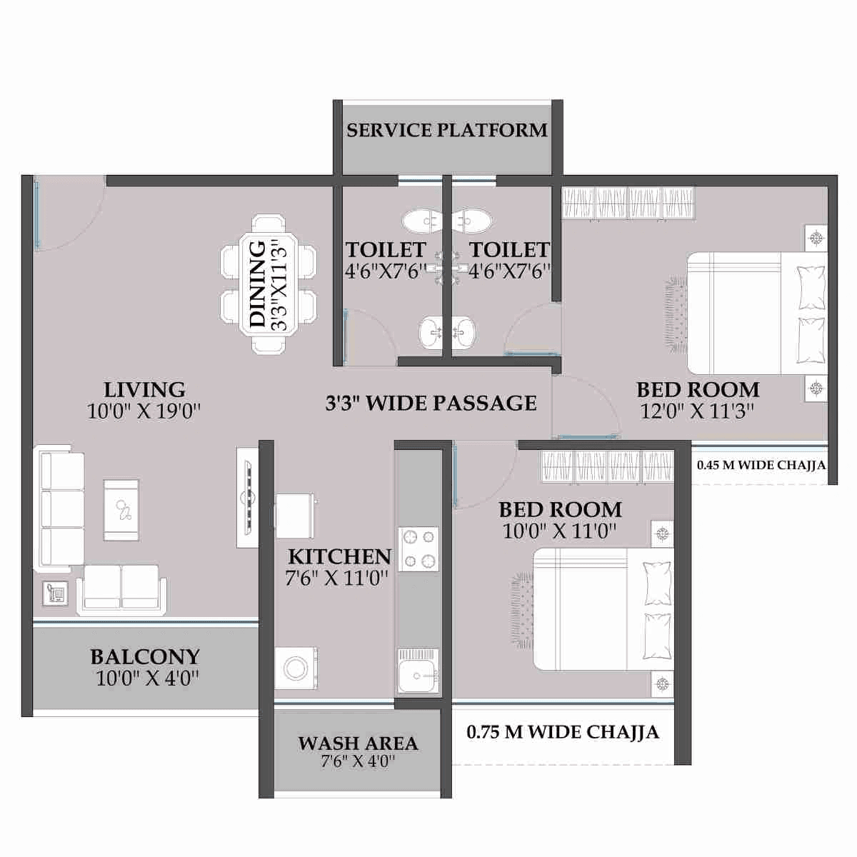 Unit plan - 762 sq.ft.
