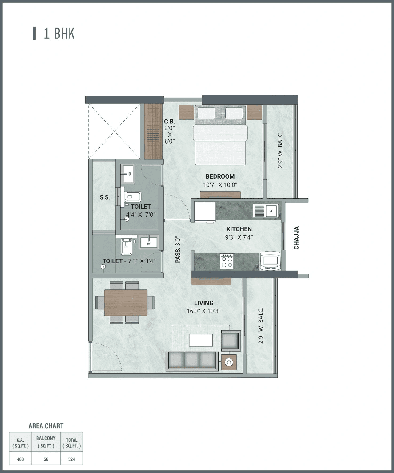 Unit plan - 524 sq.ft.