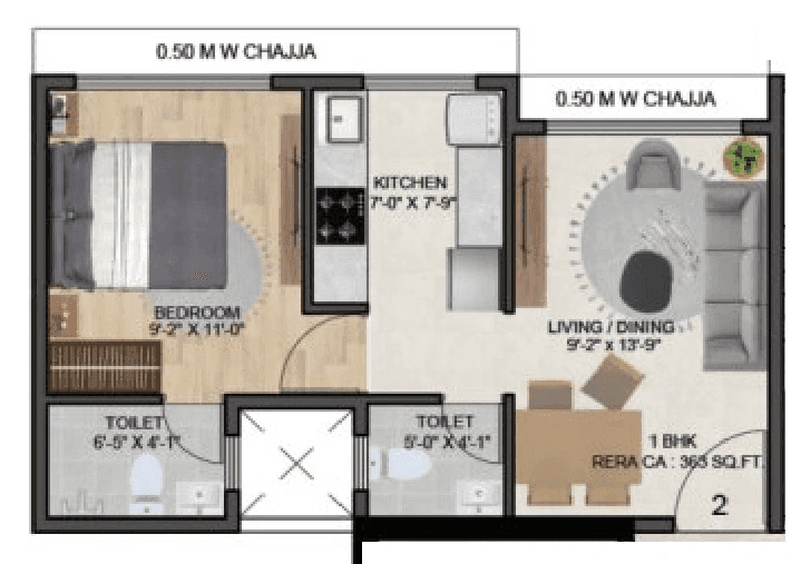 Unit plan - 363 sq.ft.
