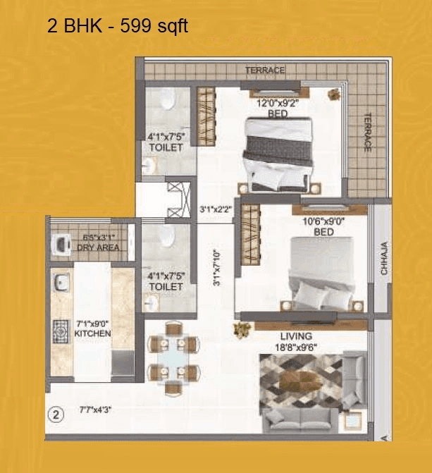 Unit plan - 599 sq.ft.
