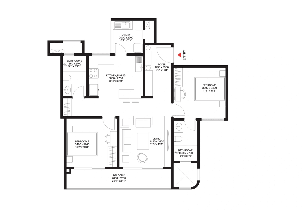 Unit plan - 844 sq.ft.