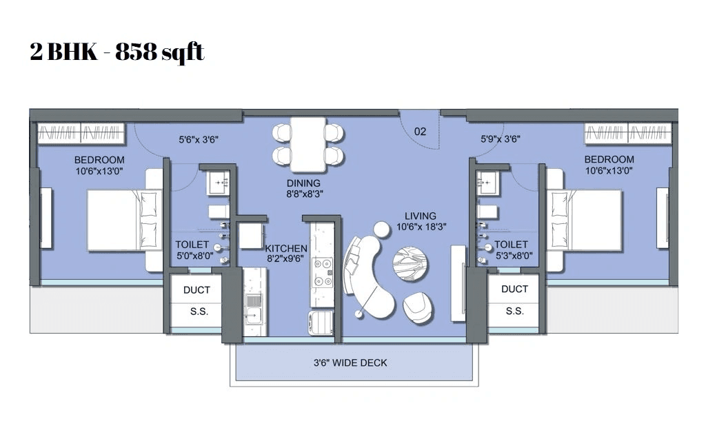 Unit plan - 858 sq.ft.