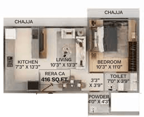 Unit plan - 416 sq.ft.