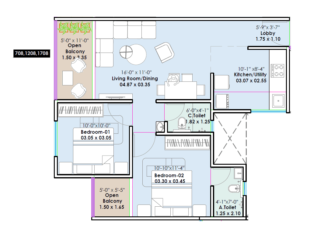Unit plan - 712 sq.ft.