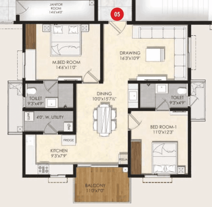 Unit plan - 965 sq.ft.