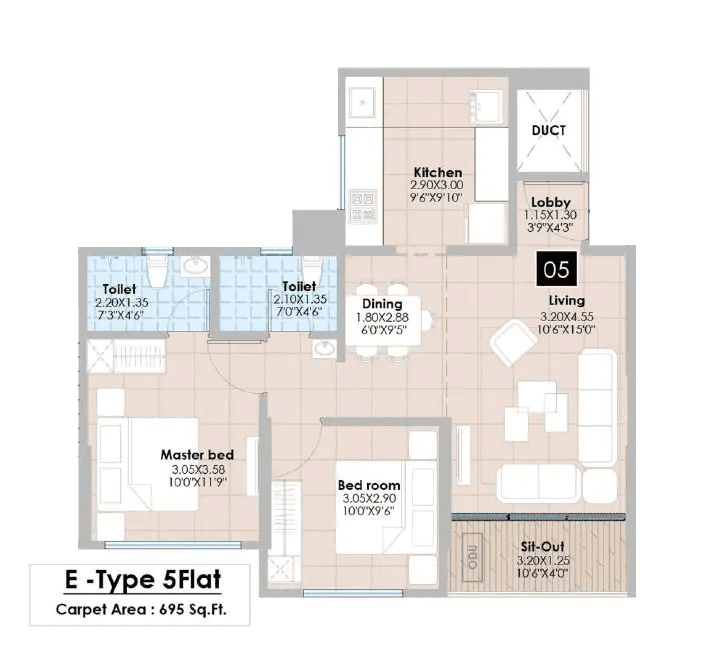 Unit plan - 695 sq.ft.