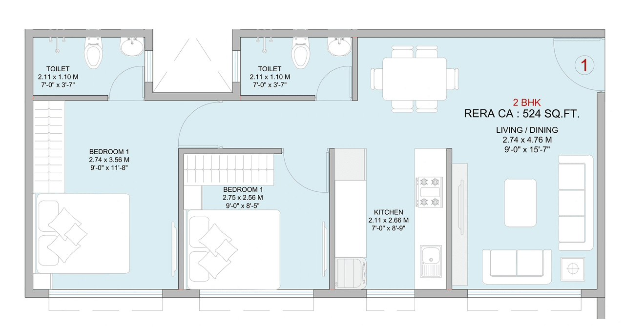 Unit plan - 524 sq.ft.