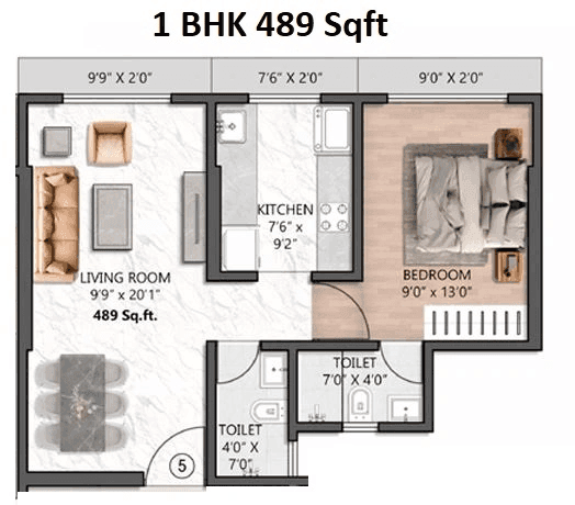 Unit plan - 489 sq.ft.