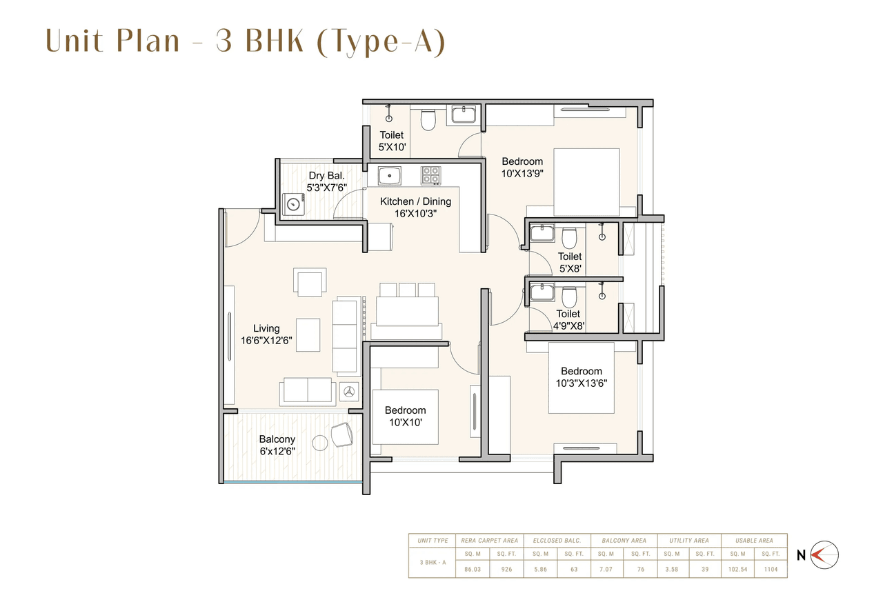 Unit plan - 1104 sq.ft.