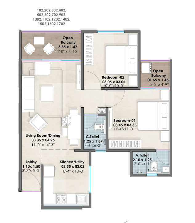 Unit plan - 702 sq.ft.