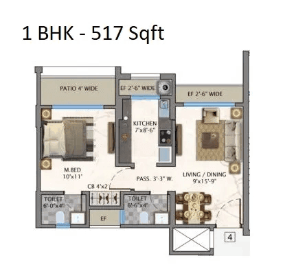 Unit plan - 517 sq.ft.