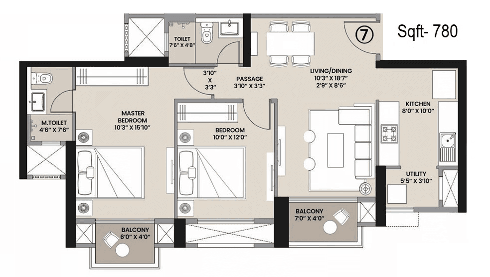 Unit plan - 780 sq.ft.