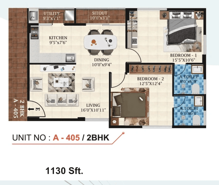 Unit plan - 848 sq.ft.