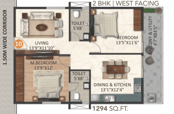 Unit plan - 905 sq.ft.