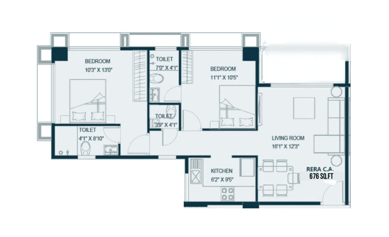 Unit plan - 676 sq.ft.
