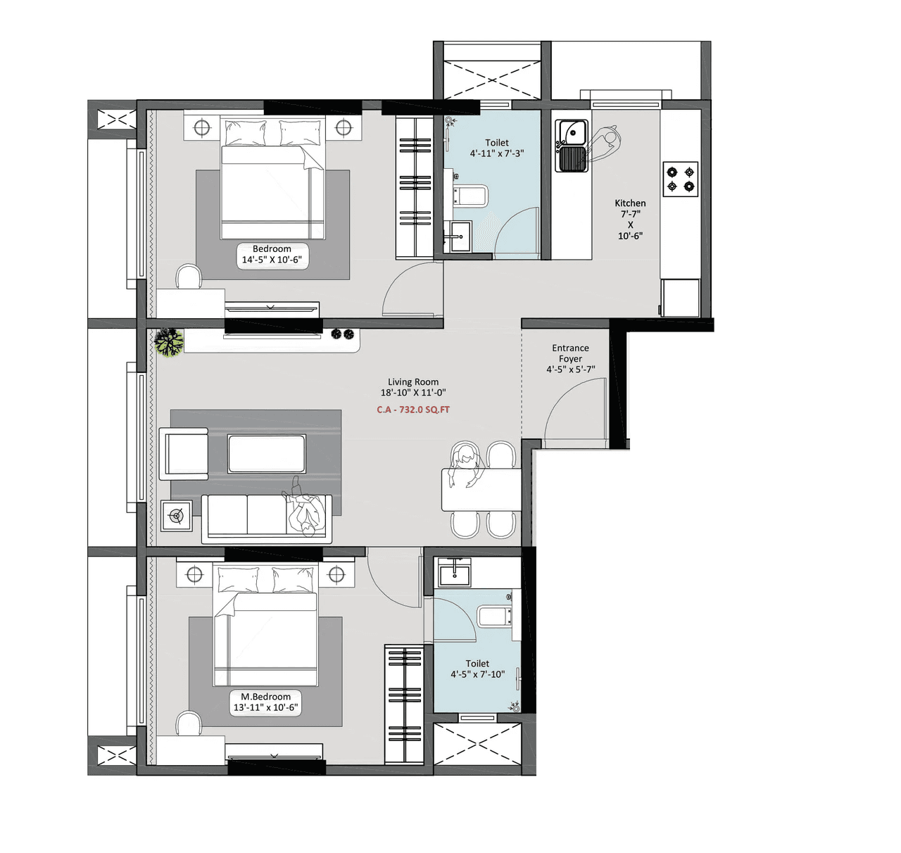 Unit plan - 732 sq.ft.