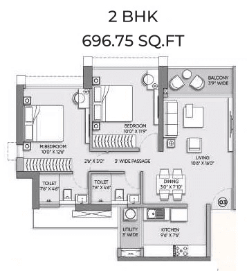 Unit plan - 696 sq.ft.