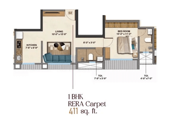 Unit plan - 411 sq.ft.