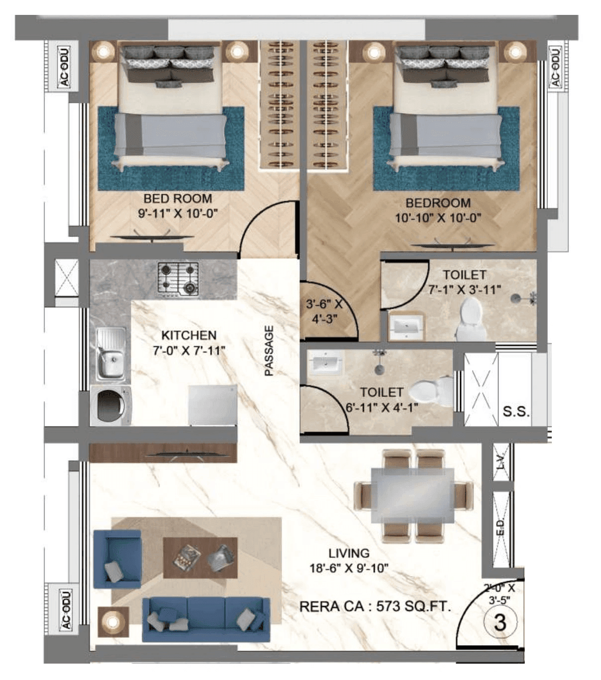 Unit plan - 573 sq.ft.