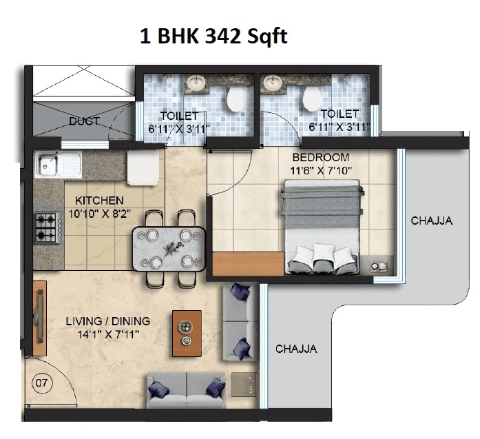 Unit plan - 342 sq.ft.
