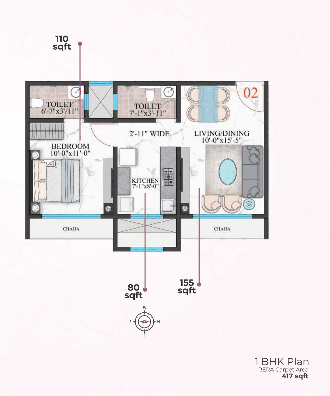Unit plan - 417 sq.ft.