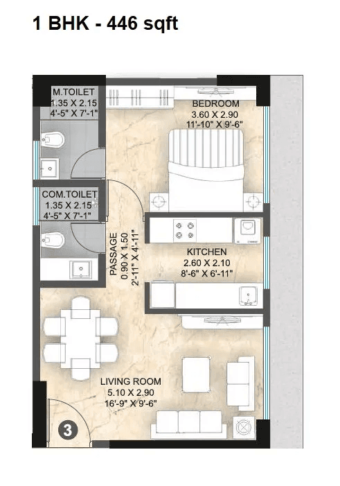 Unit plan - 446 sq.ft.