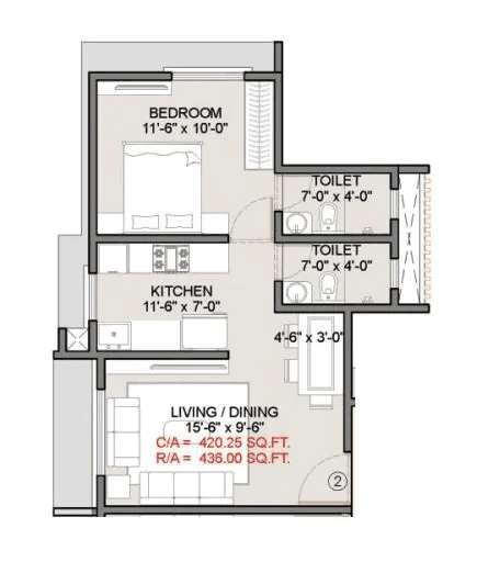 Unit plan - 436 sq.ft.