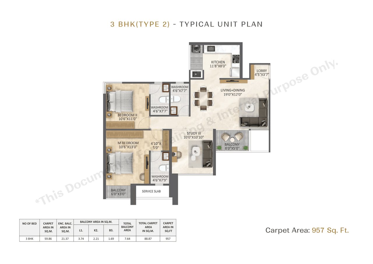 Unit plan - 957 sq.ft.
