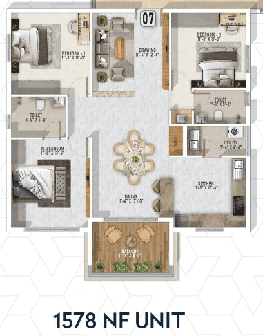 Unit plan - 999 sq.ft.